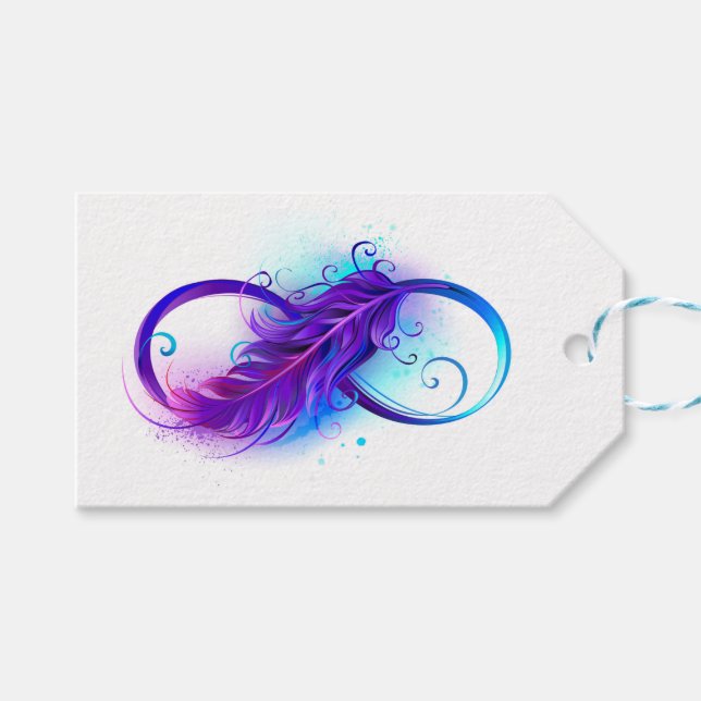 Étiquettes-cadeau Infinity with purple feather (Devant (Horizontal))