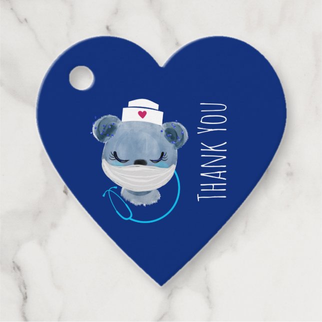 Étiquettes Cadeau Infirmière de l'ours mignonne portant un Merci de  (Devant)