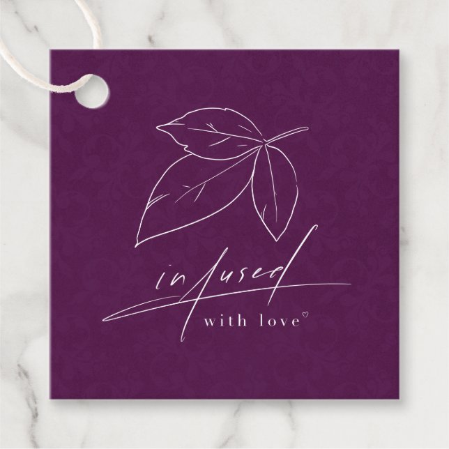 Étiquettes Cadeau Infusé Avec Amour Violet Calligraphie Ligne Art Le (Devant)