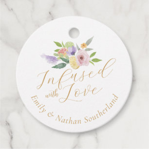 Étiquettes Cadeau Infusé Avec L'Amour Citrus & Mariage Floral Monogr