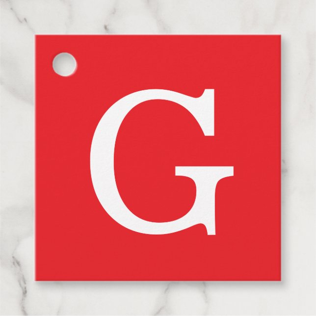 Étiquettes Cadeau Initial Letter Monogram Red White Plain Simple (Devant)