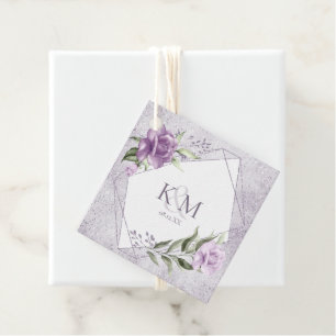 Étiquettes Cadeau Initiales du Mariage Floral Sparkles Mauve ID889