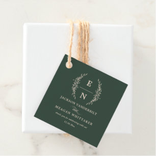 Étiquettes Cadeau Initiales empilées en vert forestier Mariage Monog