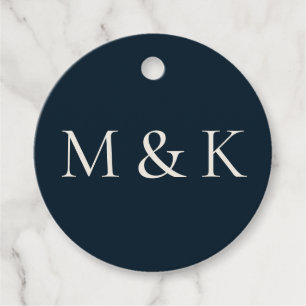 Étiquettes Cadeau Initiales en bleu marine moderne Mariage Fiançaill