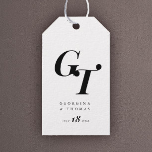 Étiquettes-cadeau Initiales minimales Chic Monogramme noir et blan