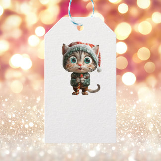 Étiquettes-cadeau Innocent Cat Christmas Elf White Cadeau Tags