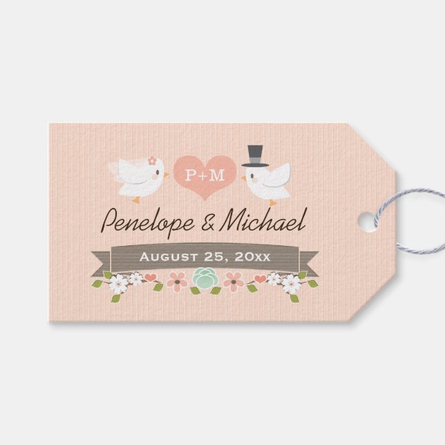 ÉTIQUETTES-CADEAU INSÉPARABLES MONOGRAMMÉS BLUSH DOVE MERCI (Devant (Horizontal))