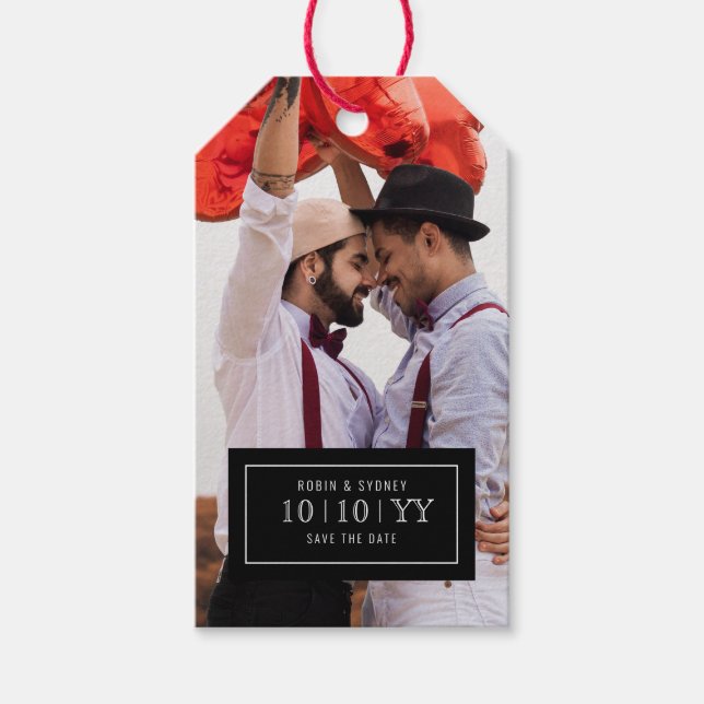 Étiquettes-cadeau Insigne photo | Enregistrer La Date | Balise cadea (Devant)
