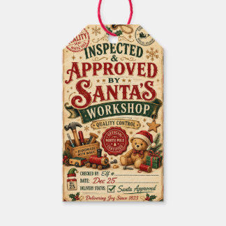Étiquettes-cadeau Inspection officielle de l'atelier du Père Noël