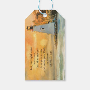 Étiquettes-cadeau Inspiration Bible Verse Phare Coucher de soleil