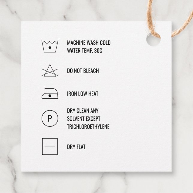 Étiquettes Cadeau Instructions pour le nettoyage Carte d'étiquette H (Dos)