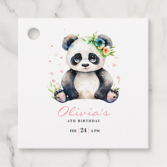 Étiquettes Cadeau Invitation d'anniversaire Panda, Anniversaire de f (Devant)
