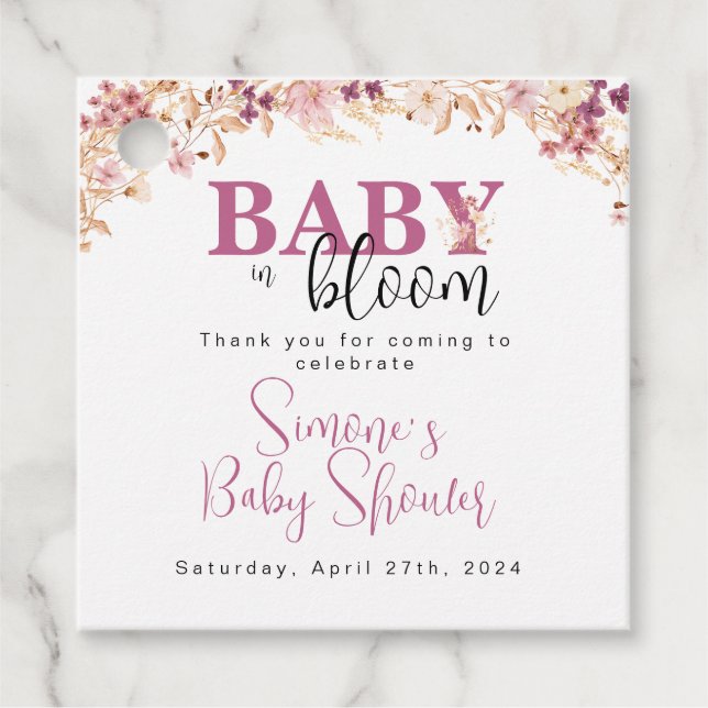 Étiquettes Cadeau Invitation fleur sauvage Baby shower (Devant)