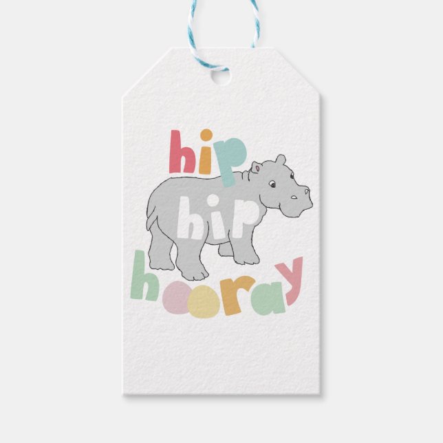 Étiquettes-cadeau ip Hip Hip Houray Gris Hippo Dessin mignon Animal  (Devant)