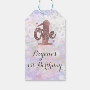 Étiquettes-cadeau Iridescente White Sparkle Glam 1er anniversaire Fa
