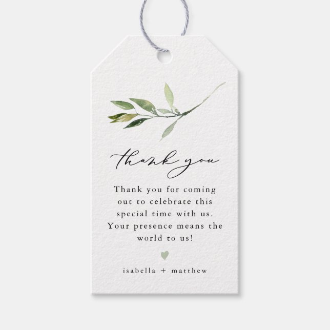 Étiquettes-cadeau ISABELLA Élégante verdure Feuilles Boho Merci (Devant)
