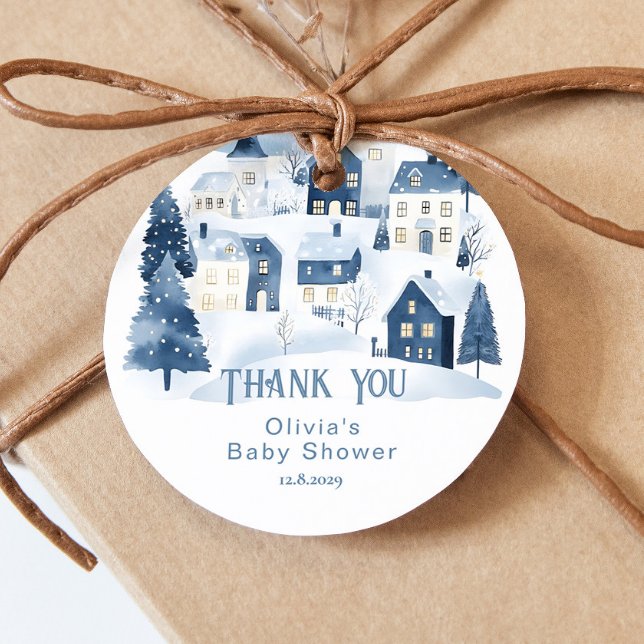 Étiquettes Cadeau It takes a Village Winter Night Snow Thank you (Créateur téléchargé)