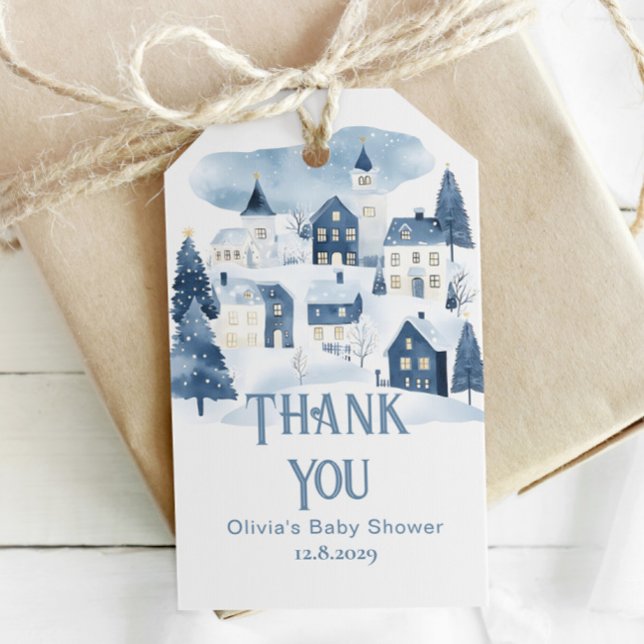 Étiquettes-cadeau It takes a Village Winter Snow Navy Thank you (Créateur téléchargé)