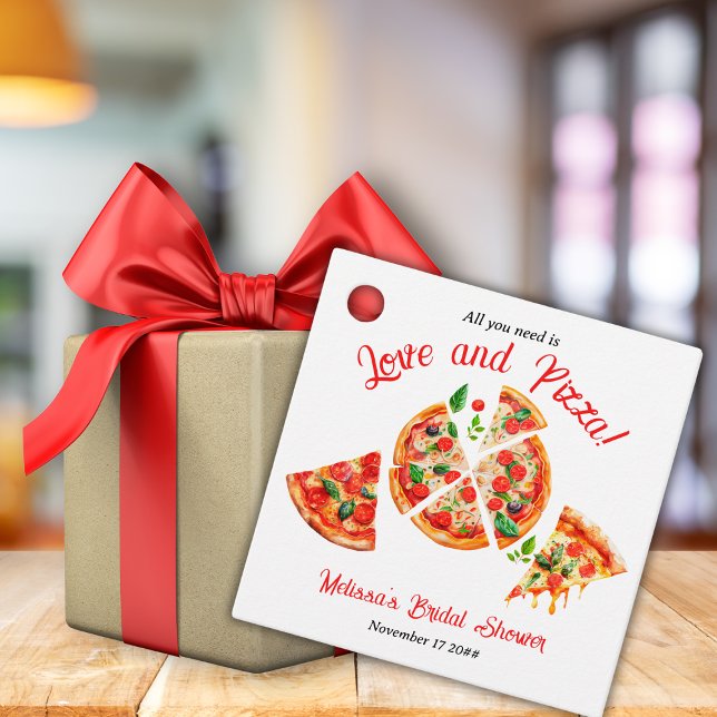 Étiquettes Cadeau Italien Love & Pizza Party Fête des mariées en tra (Créateur téléchargé)