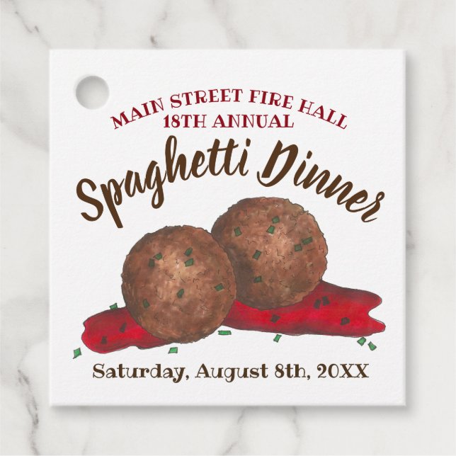 Étiquettes Cadeau Italien Meatballs Spaghetti Dîner Charité Événemen (Devant)