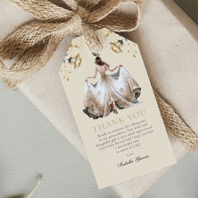 Étiquettes-cadeau Ivoire de luxe personnalisé et or Quinceañera (Créateur téléchargé)