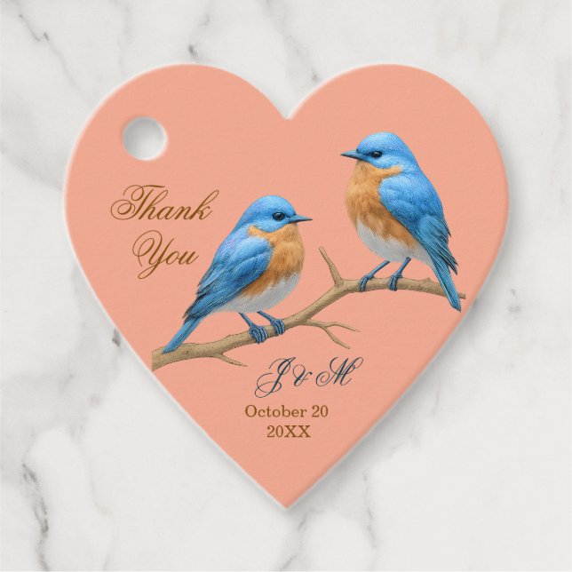Étiquettes Cadeau Ivory Pastel Lovebirds Romantique Bluebirds Mariag (Devant)