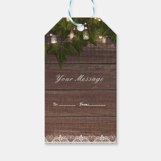 Étiquettes-cadeau Ivy & String Lights Mason Jar Mariage rustique Fav (Devant)