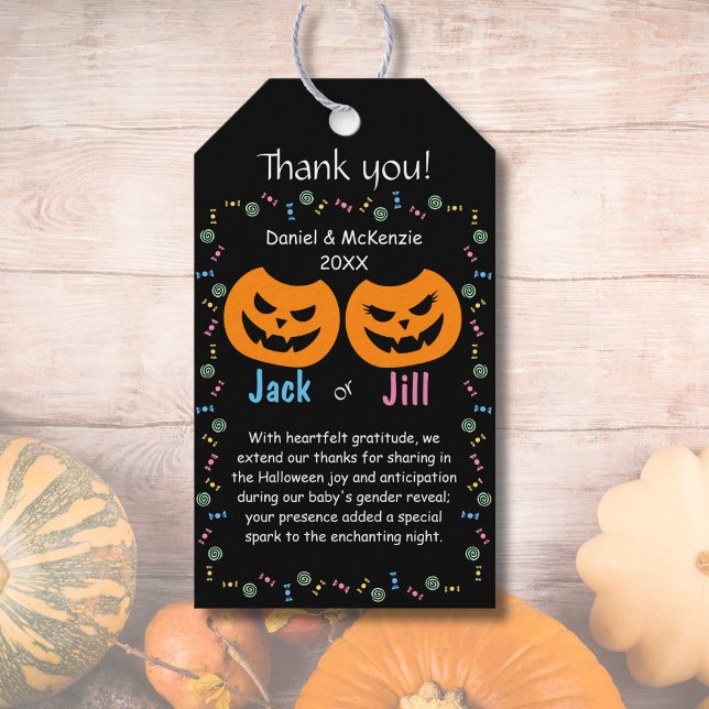 Étiquettes-cadeau Jack ou Jill O-Lantern Merci de révélation de genr (Créateur téléchargé)