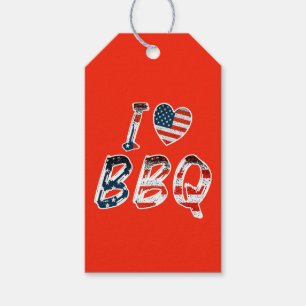 Étiquettes-cadeau J'aime le barbecue, patriotique américain