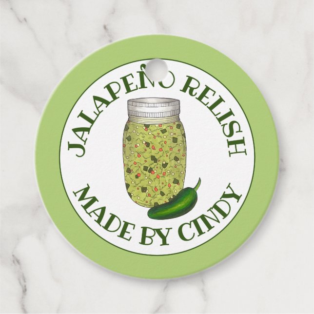 Étiquettes Cadeau Jalapeno Jalapeño Poivre Chaud Relish Fabriqué Par (Devant)