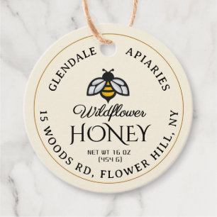 Étiquettes Cadeau Jar de miel rond Necktag ivoire Abeille décorative
