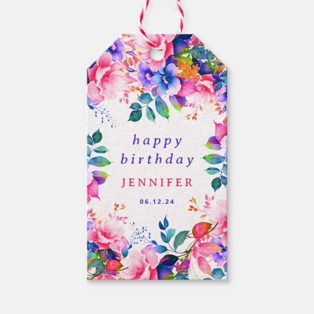 Étiquettes-cadeau Jardin Aquarelle Florale N'importe quel âge Joyeux (Devant)