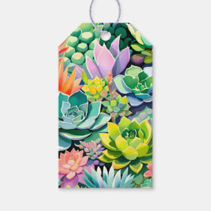 Étiquettes-cadeau Jardin botanique de succulentes colorées d'été