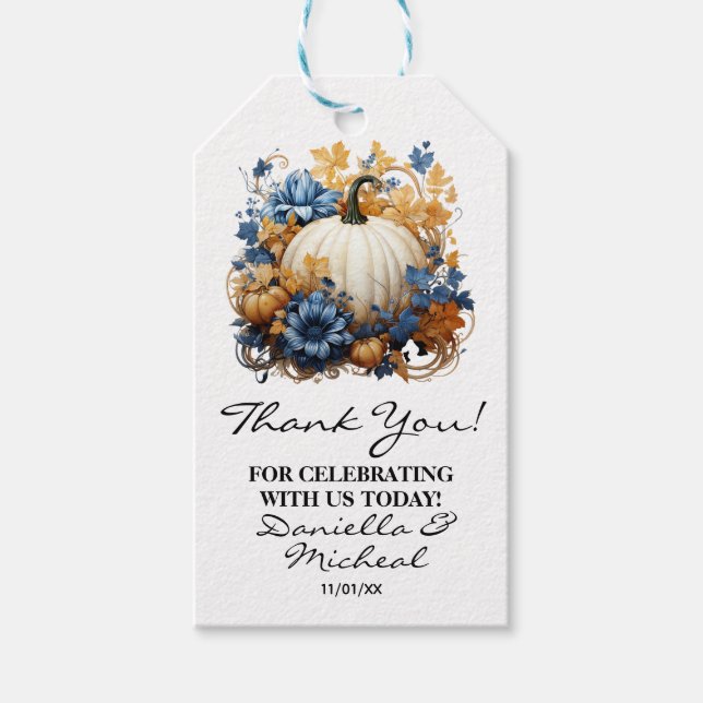 Étiquettes-cadeau Jardin d'automne élégant Citrouille blanc (Devant)