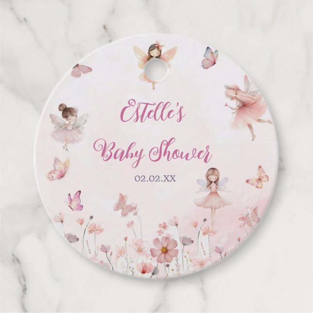 Étiquettes Cadeau Jardin de Fée Enchantée pour Baby shower de Fille (Devant)