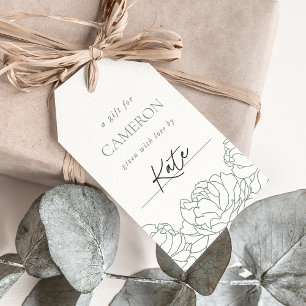 Étiquettes-cadeau Jardin de pivoines Douche de fleurs vert sauge
