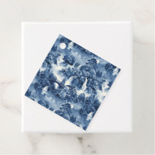 Étiquettes Cadeau Jardin d'eau japonais en porcelaine blanche bleue