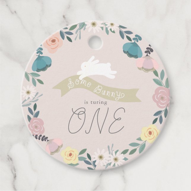 Étiquettes Cadeau Jardin Floral Bunny 1er Anniversaire rose (Devant)