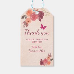 Étiquettes-cadeau Jardin Roseaux Aquarelle Fleurie Premier Anniversa