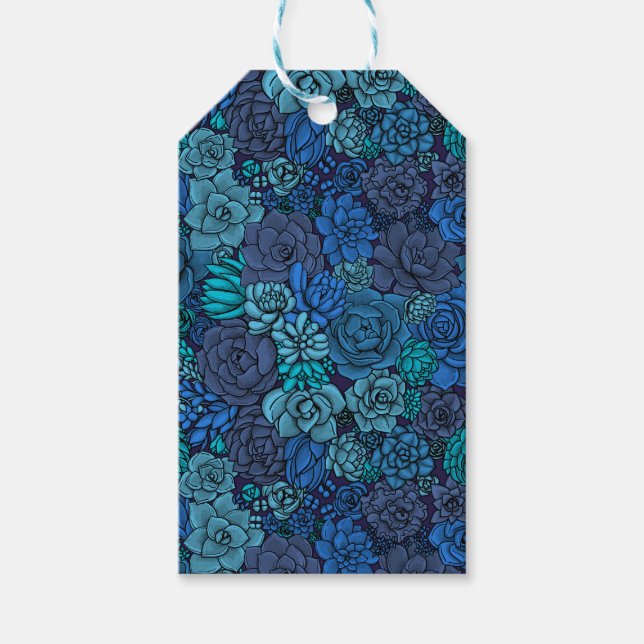 Étiquettes-cadeau Jardin succulent en bleu (Devant)