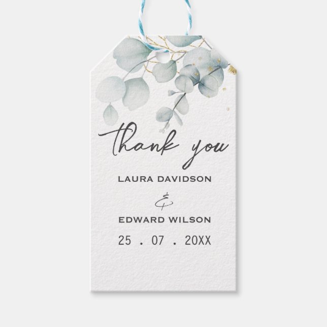 Étiquettes-cadeau Jardin vert à fleurs d'eucalyptus (Devant)