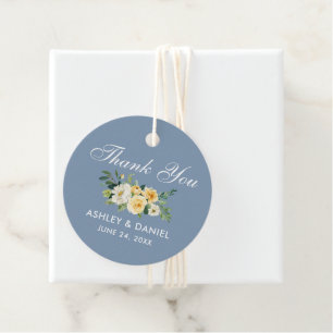 Étiquettes Cadeau Jaune Blanc Floral Mariage Dusty Merci bleu