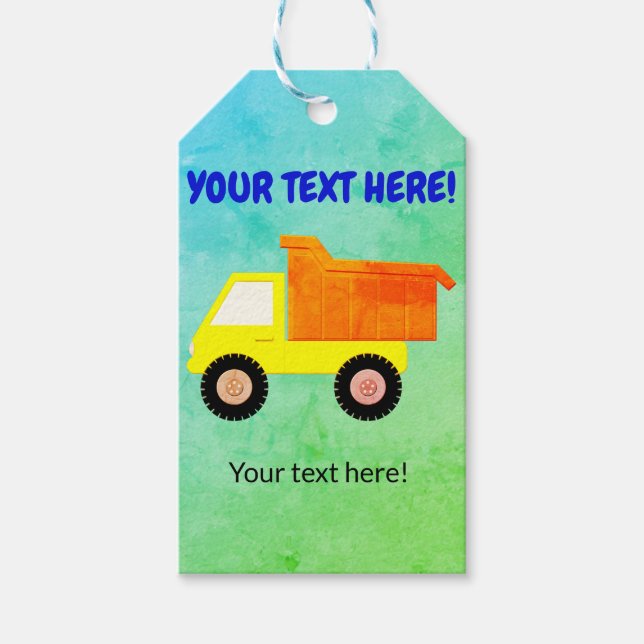 Étiquettes-cadeau Jaune Jouet Camion Enfants (Devant)