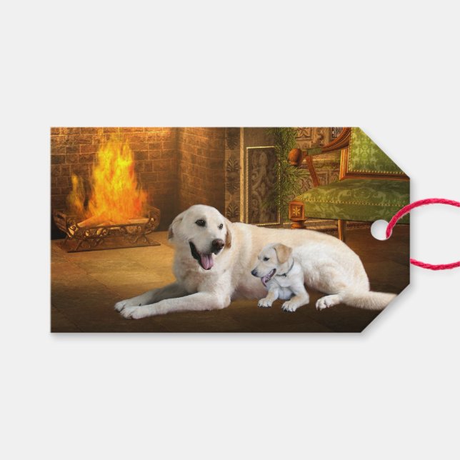 Étiquettes-cadeau Jaune labrador récupérateur Noël (Devant (Horizontal))