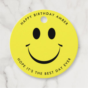 Étiquettes Cadeau Jaune Personnalisé Joyeux Visage Mignonne Favorise