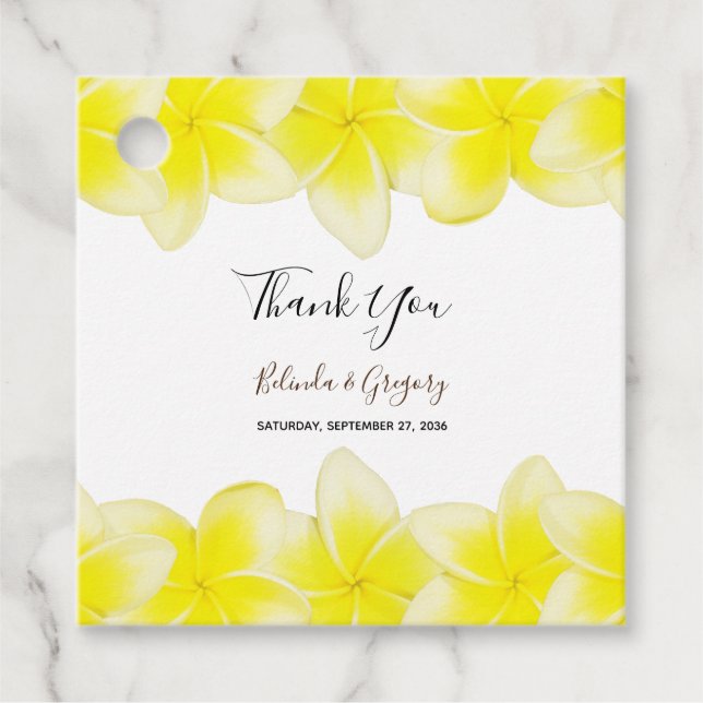 Étiquettes Cadeau Jaune Plumeria Frangipani Cadeau Mariage (Devant)