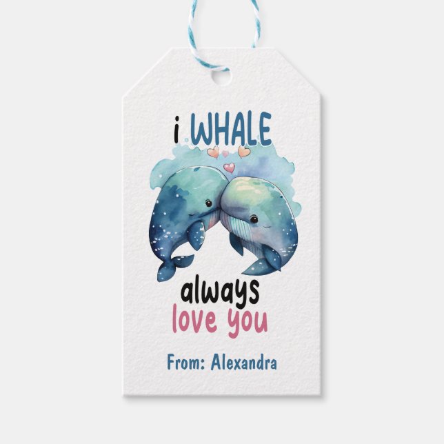 Étiquettes-cadeau Je baleine toujours t'aime plaisir Valentine pun (Devant)