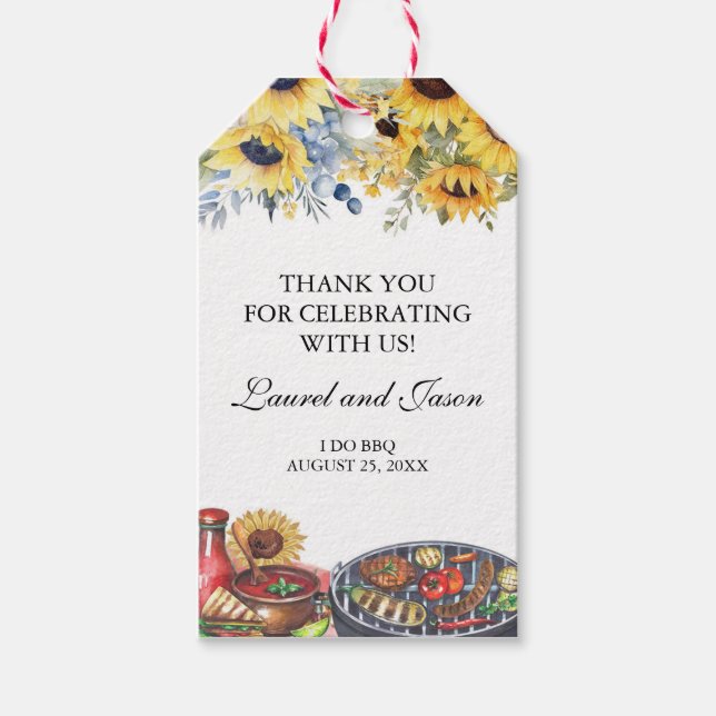 Étiquettes-cadeau Je fais BBQ Sunflower Rustic Engagement Party Favo (Devant)
