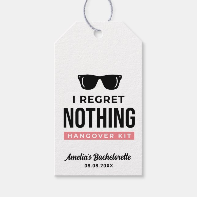 Étiquettes-cadeau Je ne regrette rien Bachelorette Party Hangover Ki (Devant)
