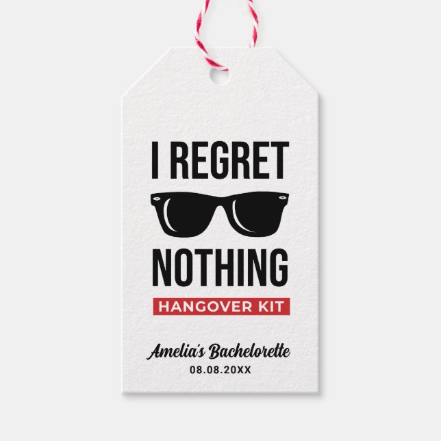 Étiquettes-cadeau Je ne regrette rien Bachelorette Party Hangover Ki (Devant)